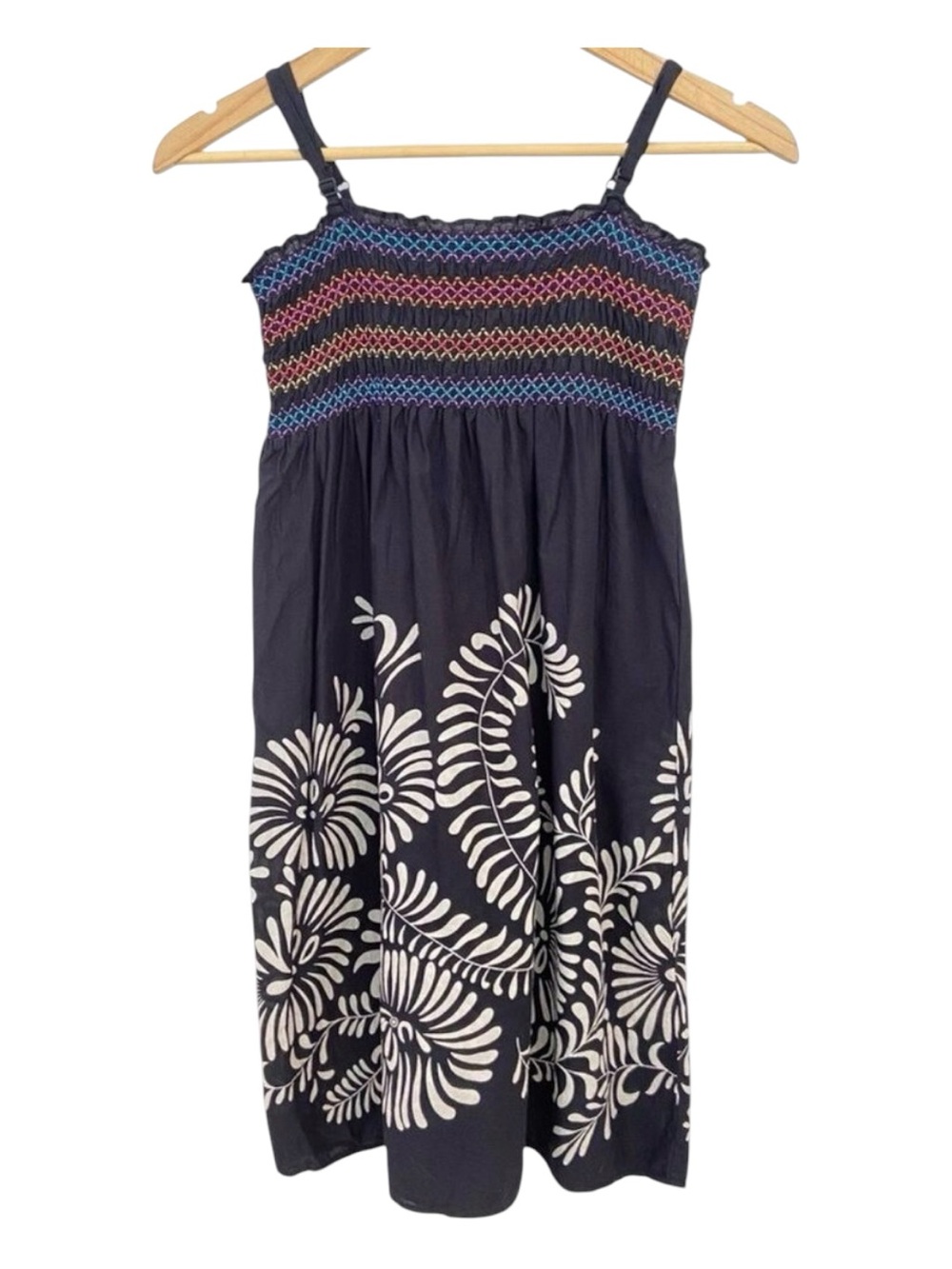 Ripe cute mini dress maternity black with colorful smock ajustable straps medium